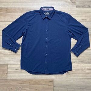 Buttercloth Mens Icy Cotton Printed Long Sleeve Button Up Shirt Size 3XL Blue